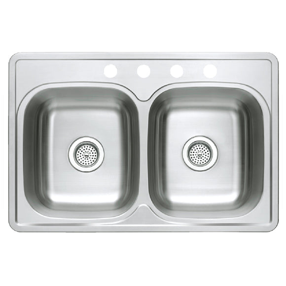 Compass Manufacturing 003-513 Stainless Steel 33″ x 22″ 50/50 Double Bowl Top Mount Sink (33″ x 22″)