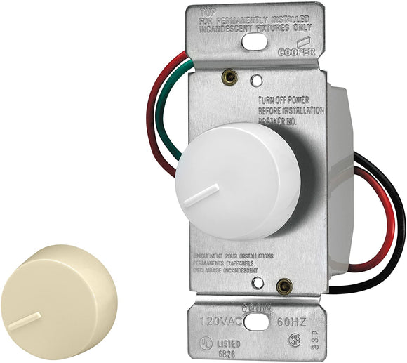 Eaton Cooper Wiring Preset Rotary Dimmer, 600W, Ivory/White (Ivory/White, 600W)