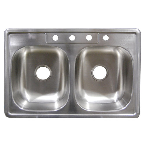 Hydros stainless steel sinks 8 in. 4 Hole Stnls Steel Double Bowl Sink (33” W x 22” D x 8” H)