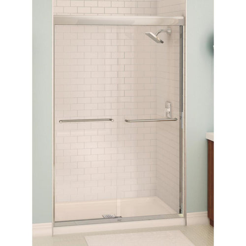 Maax Aura 48 In. W. X 71 In. H. Chrome Frameless Clear Glass Sliding Shower Door