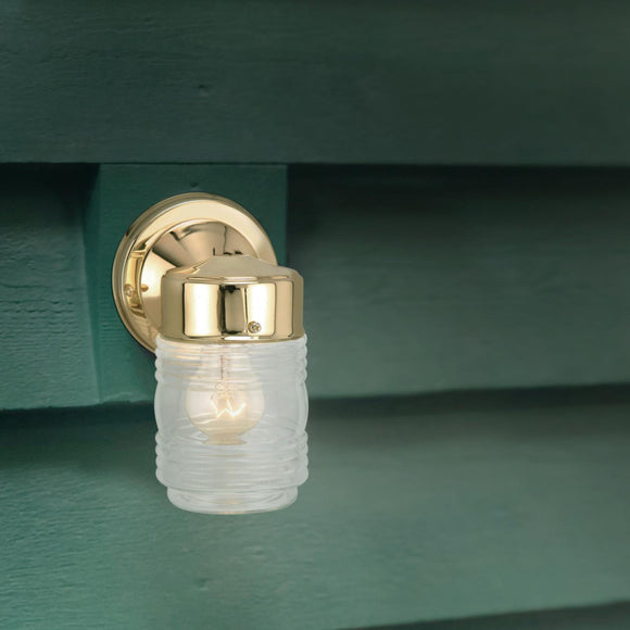 Design House Outdoor Wall-Mount Jelly Jar Lantern Sconce in Polished Brass 4.5 x 7.5 in. (4.5