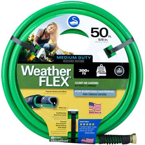 SWAN WEATHERFLEX MEDIUM DUTY GARDEN HOSE (5/8 IN X 50 FT, GREEN)