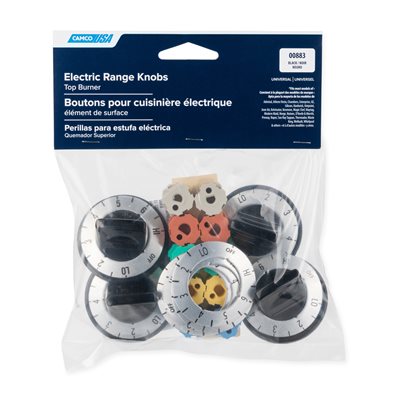 Camco Knob Kit - Electric - Range Top Burner, Black Bilingual (4 / CARD)