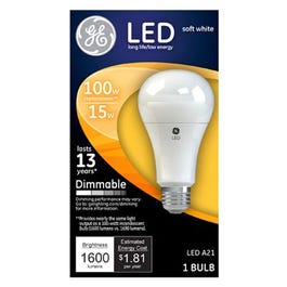 LED Light Bulb, Soft White, Dimmable, 1600 Lumens, 15-Watts