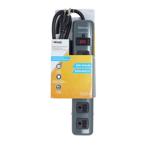 Woods Home Products 6-Outlet Dark Gray Metal Surge Strip with Cord